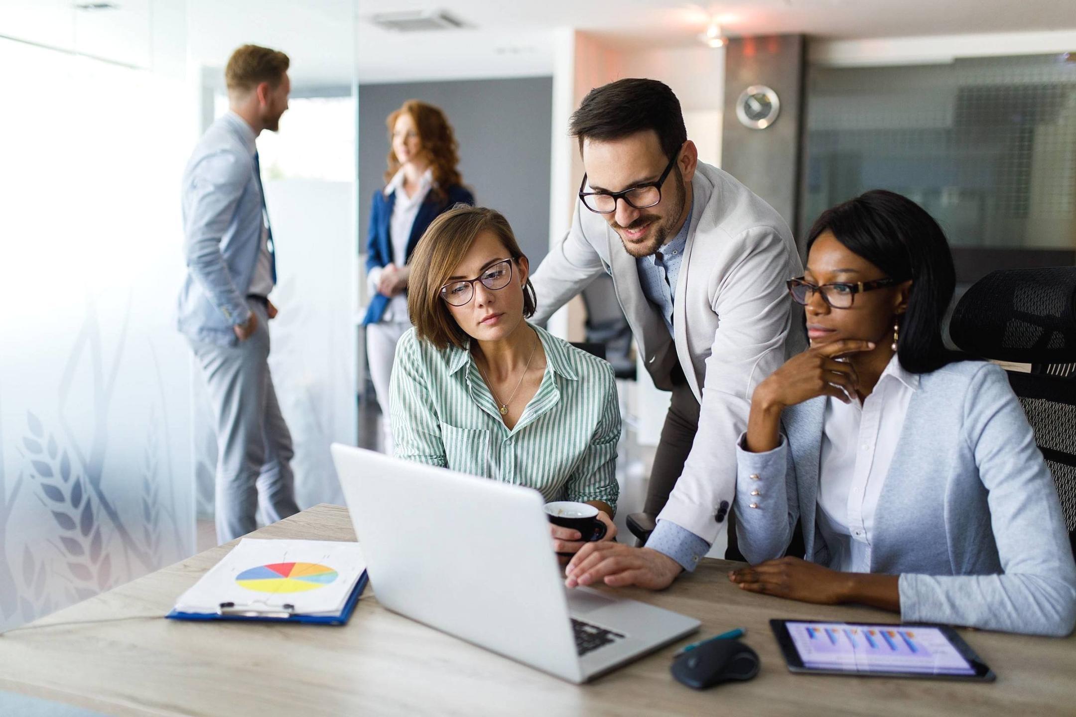 Professionnels en formation travaillant sur des analyses financières collaboratives